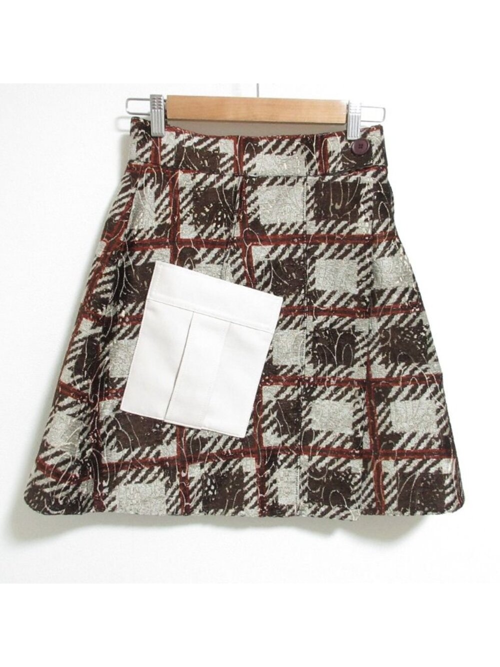 Louis Vuitton Knee Upper Length A-Line Wrap Skirt Fiju 81 Brown Gray Spring 34